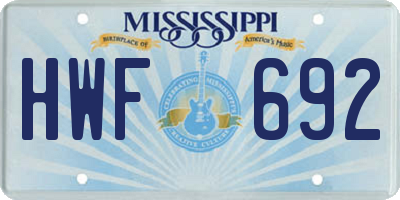 MS license plate HWF692