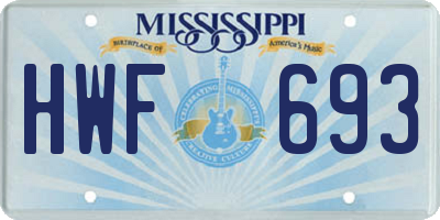 MS license plate HWF693