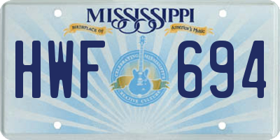MS license plate HWF694