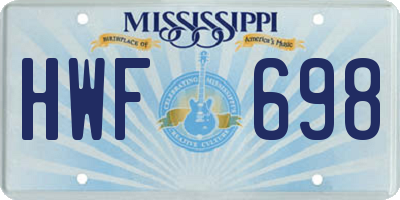 MS license plate HWF698