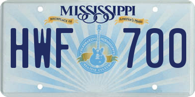 MS license plate HWF700