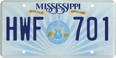 MS license plate HWF701