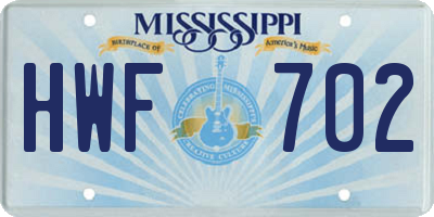 MS license plate HWF702