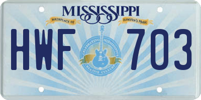 MS license plate HWF703