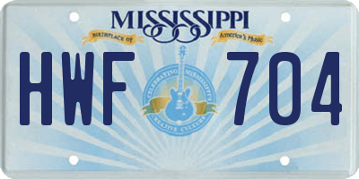 MS license plate HWF704