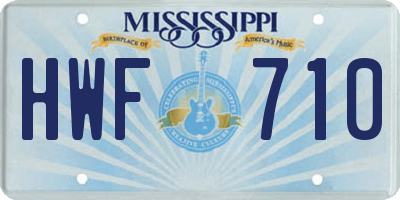 MS license plate HWF710