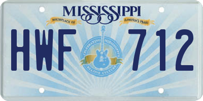 MS license plate HWF712