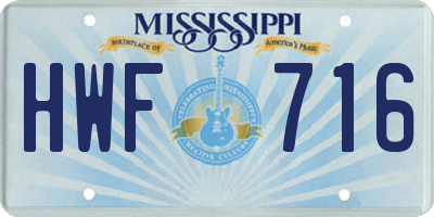 MS license plate HWF716