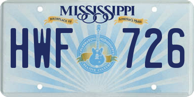 MS license plate HWF726