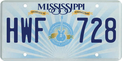 MS license plate HWF728