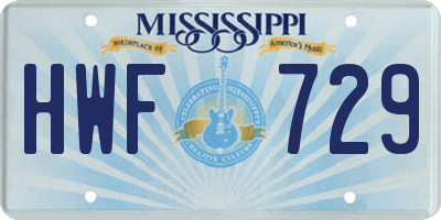 MS license plate HWF729