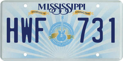 MS license plate HWF731