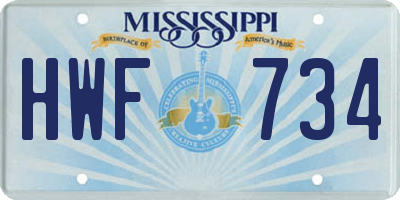 MS license plate HWF734