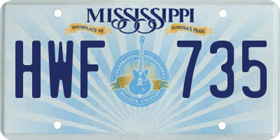 MS license plate HWF735