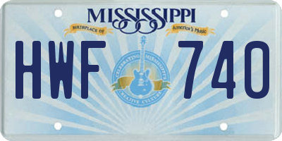 MS license plate HWF740
