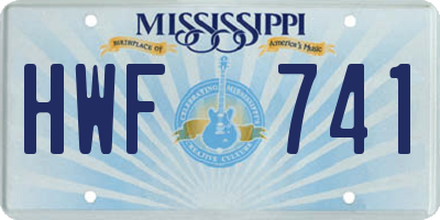 MS license plate HWF741