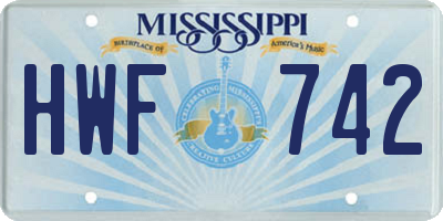 MS license plate HWF742