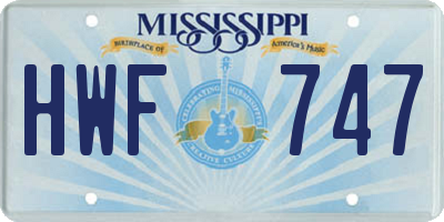 MS license plate HWF747