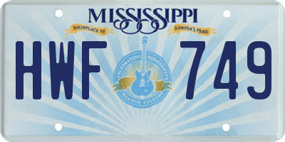 MS license plate HWF749