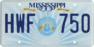 MS license plate HWF750