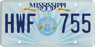 MS license plate HWF755