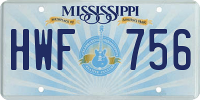 MS license plate HWF756