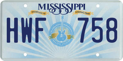 MS license plate HWF758
