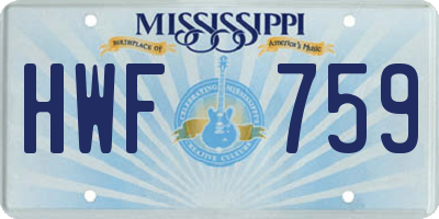MS license plate HWF759
