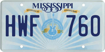 MS license plate HWF760