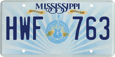 MS license plate HWF763