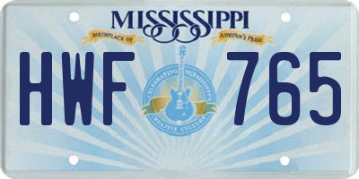 MS license plate HWF765
