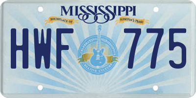 MS license plate HWF775