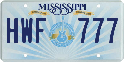 MS license plate HWF777