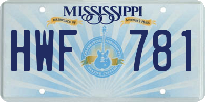 MS license plate HWF781