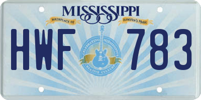 MS license plate HWF783