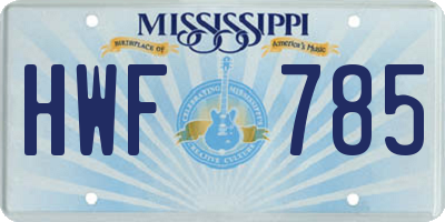 MS license plate HWF785