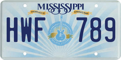MS license plate HWF789
