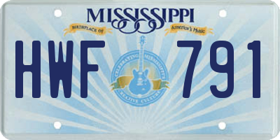 MS license plate HWF791