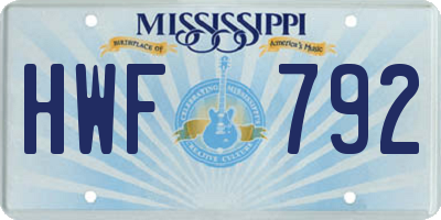 MS license plate HWF792
