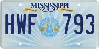 MS license plate HWF793