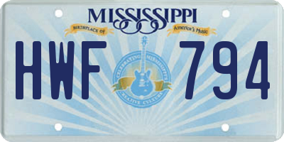 MS license plate HWF794