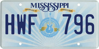 MS license plate HWF796