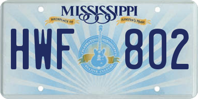 MS license plate HWF802