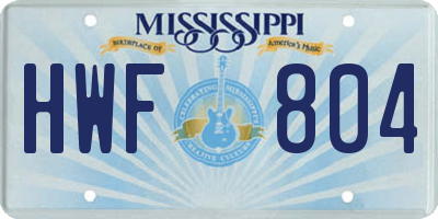 MS license plate HWF804