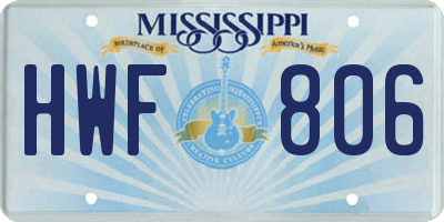 MS license plate HWF806