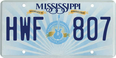MS license plate HWF807