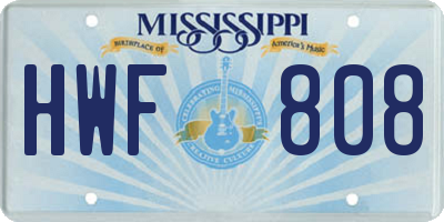 MS license plate HWF808