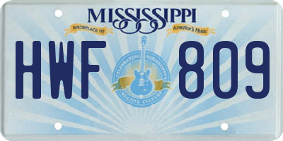 MS license plate HWF809
