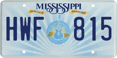 MS license plate HWF815