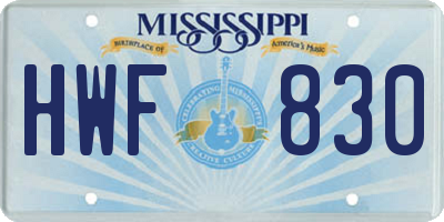 MS license plate HWF830